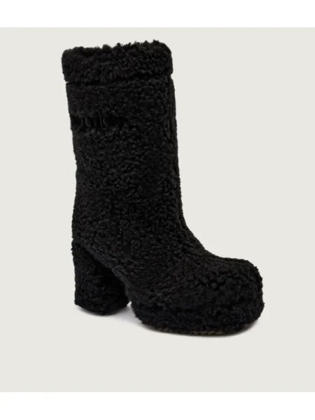 INUIKII De lână cizme cu CURLY HIGH cu adaos de piele | shearling negru