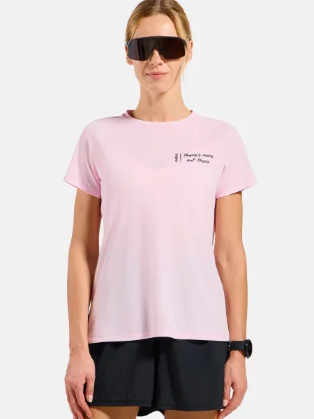 Koszulka z krótkim rękawem ODLO T-shirt crew neck s/s ESSENTIAL PRINT L różowa
