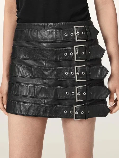 Кожаная юбка Allsaints с пряжкой