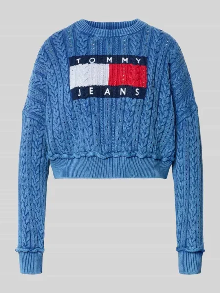 Sweter o kroju regular fit z czystej bawełny Tommy Jeans niebieski