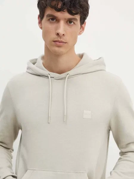 BOSS Orange bluza z kapturem gładka beżowy