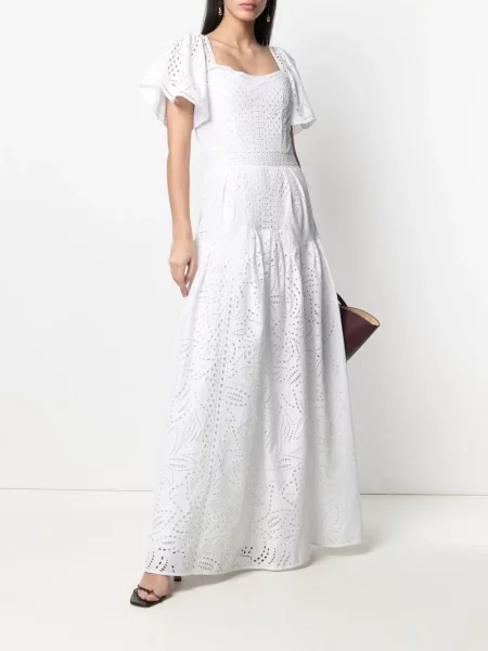 Rochie maxi Alberta Ferretti cu broderie alb