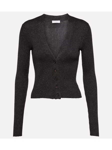 Cardigan Brunello Cucinelli de mătase negru