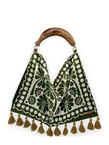 Torebka Farm Rio w kwiatki z nadrukiem żakardowa zielona