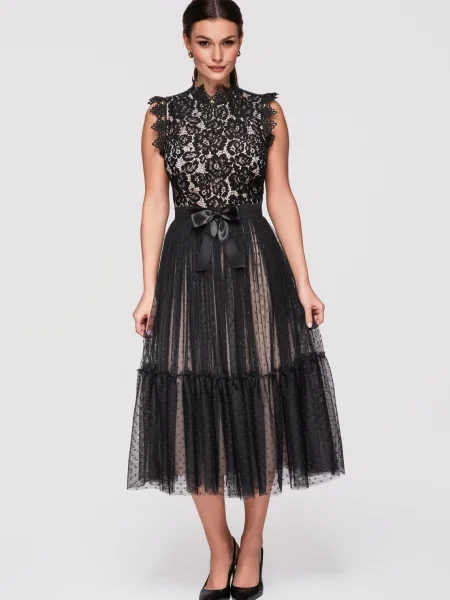 Rochie midi Edoti din dantelă negru