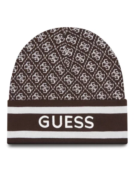 Czapka z dzianiny z wyhaftowanym logo model ‘SEVYN’ Guess brązowa