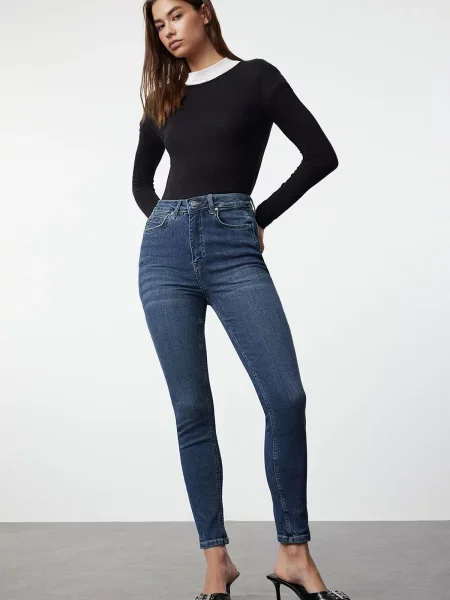Blugi skinny Trendyol cu talie înaltă albastru