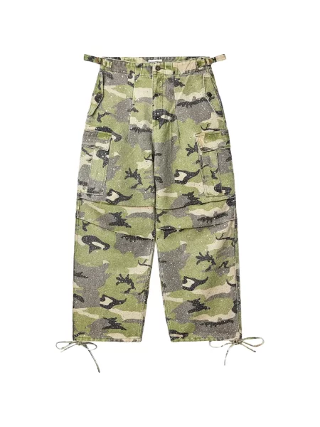 Pantaloni cargo Vale de cristal cu model camuflaj verde