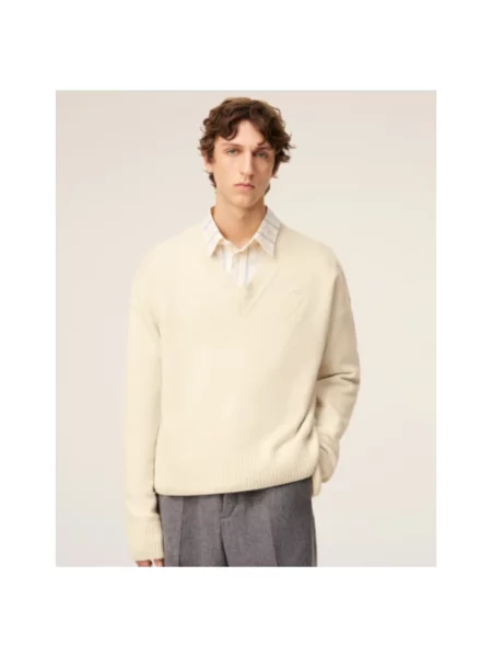 Sweter Ami Paris wełniany beżowy