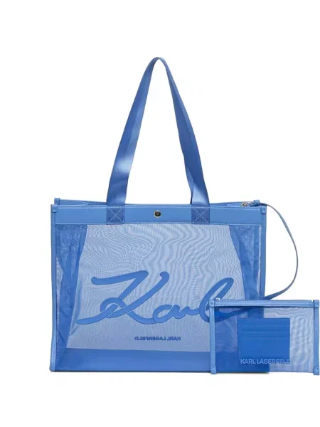 Geantă shopper Karl Lagerfeld plasă cu autograf albastru