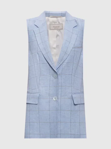 Жилет з льону в клітинку Peserico блакитний