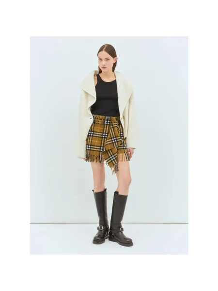 Spódnica mini Burberry z frędzli z kaszmiru asymetryczna żółta
