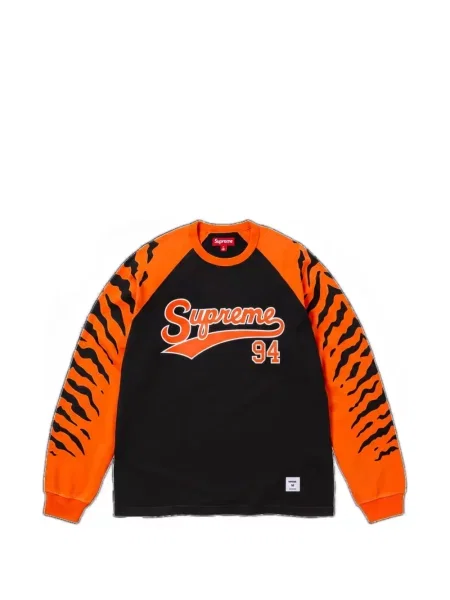 Lung tricou Supreme cu imagine cu dungi de tigru negru
