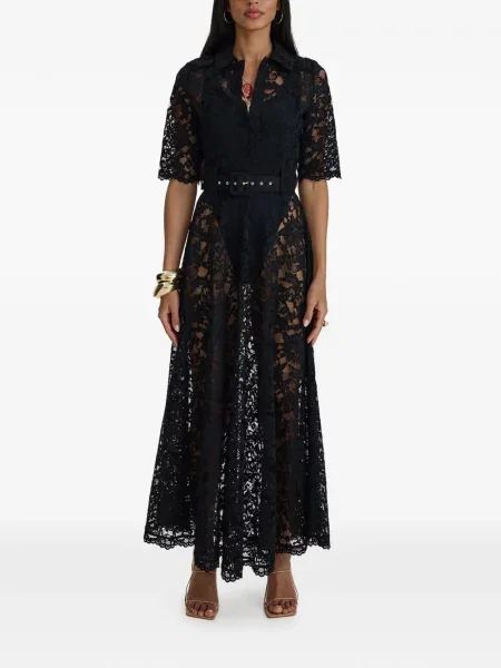 Cu centură rochie maxi Moos Studio din dantelă negru