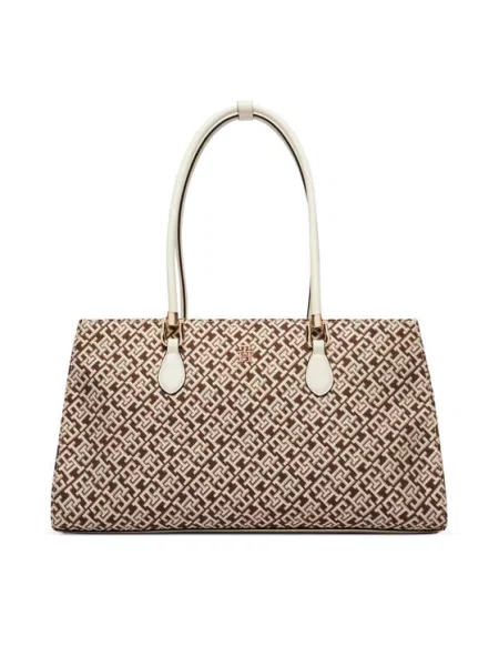 Tommy Hilfiger Дамска чанта Th Grace Satchel Jacquard кафяв