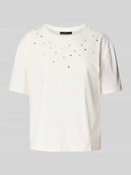 T-shirt zdobiony kamieniami Oui biała
