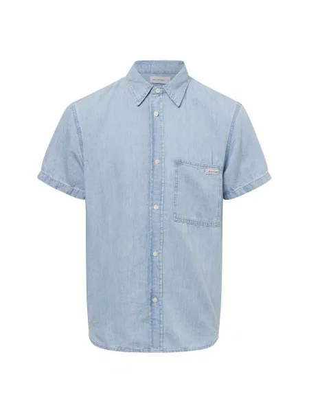 Koszula jeansowa z kołnierzykiem typu kent Calvin Klein Jeans niebieska