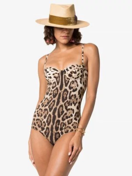 Leopardí jednodílné plavky Dolce & Gabbana s potiskem hnědé