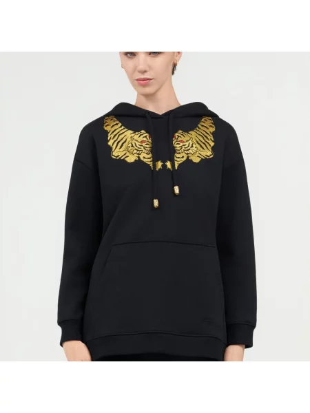 Haftowana bluza Roberto Cavalli w tygrysie prążki czarna