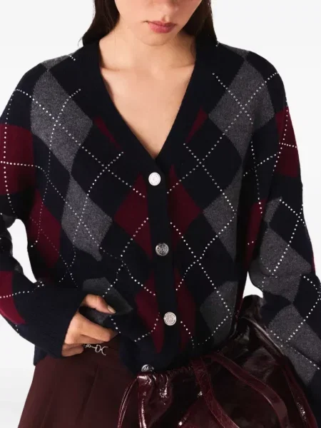 Cardigan Maje cu model argyle albastru