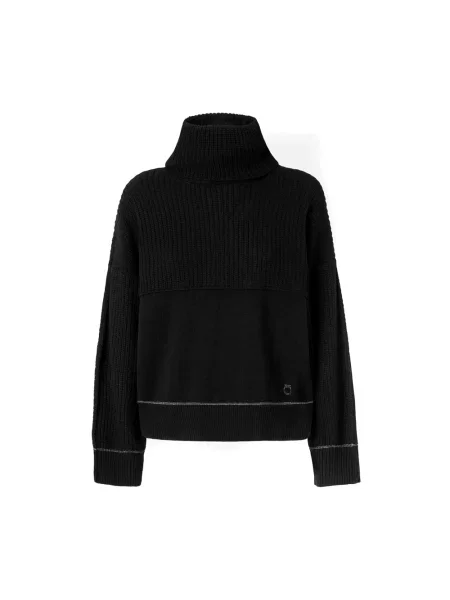 Lniany sweter z golfem Pinko czarny