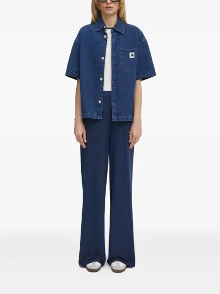 Pantaloni palazzo Adidas cu dungi plisat cu imagine albastru