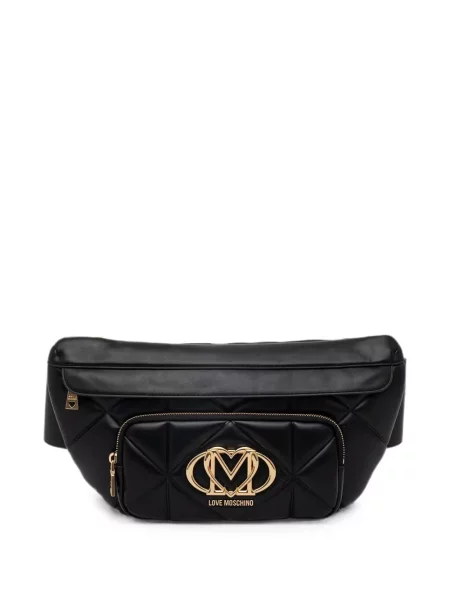 Matlasat curea Love Moschino cu autograf negru