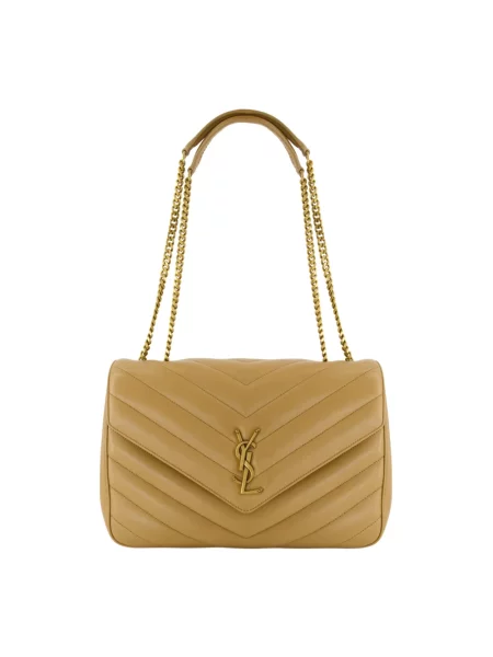 Duża torebka skórzana Saint Laurent skórzana beżowa