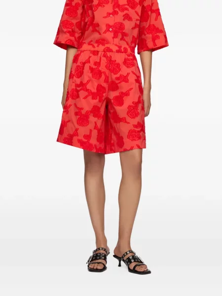 Pantaloni scurți Ganni cu model floral roșu