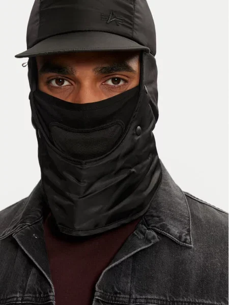 Megztas kepurė Alpha Industries su gobtuvu juoda