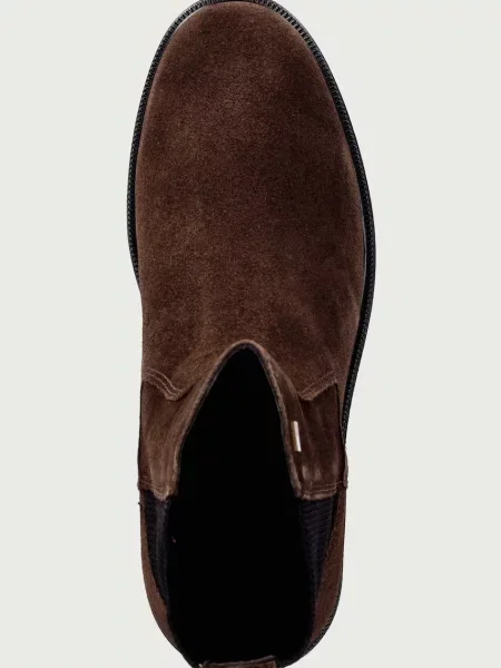 Tommy Hilfiger боти челси дамски от велур ENAMEL FLAG SUEDE ANKLE CHELSEA кафяво