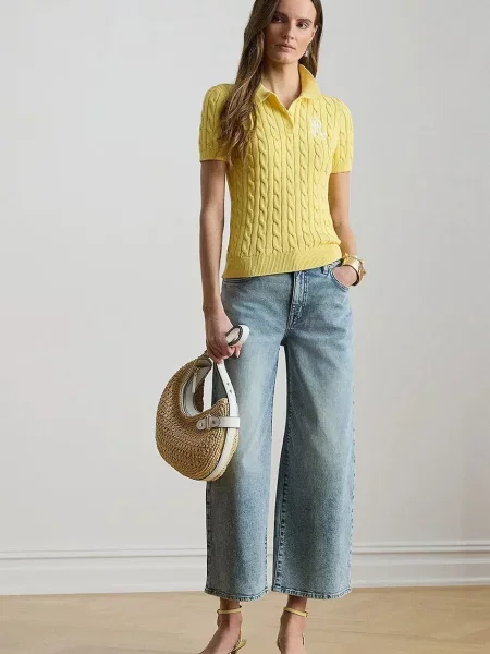 Koszulka polo z dzianiny o kroju regular fit z wyhaftowanym logo Lauren Ralph Lauren żółta