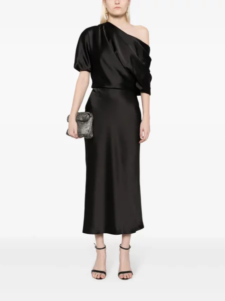 Drapiruota kostiumas midi suknelė Amsale iki kelių juoda