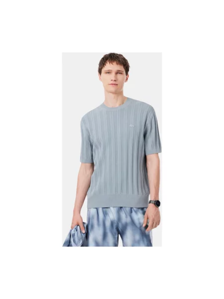 Krótki sweter Lacoste z okrągłym dekoltem niebieski