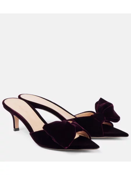 Mules Gianvito Rossi z lokom iz rebrastega žameta vijolična