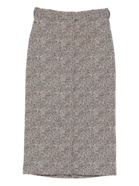 Fustă midi Rochas cu model herringbone până la genunchi gri