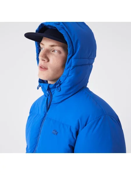 Lacoste Pikowana Wodoodporna Krótka Kurtka niebieska