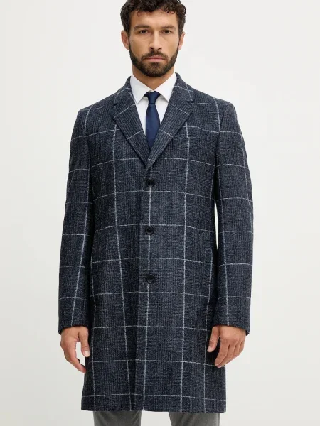 Палто с вълна BOSS тъмносиньо