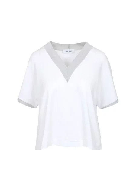 Koszulka Gran Sasso z dekoltem w serek biała