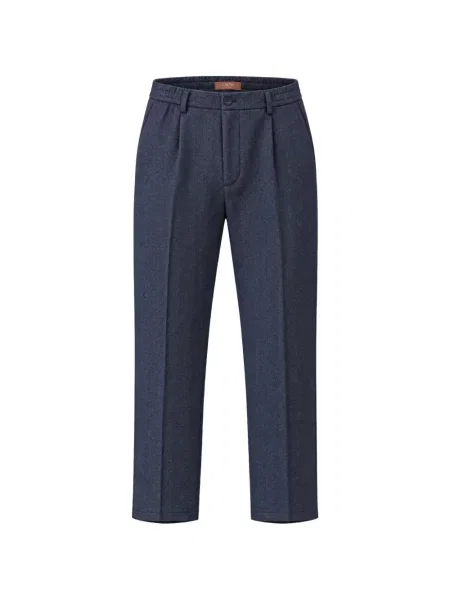 Pantaloni Cruna cu model herringbone albastru