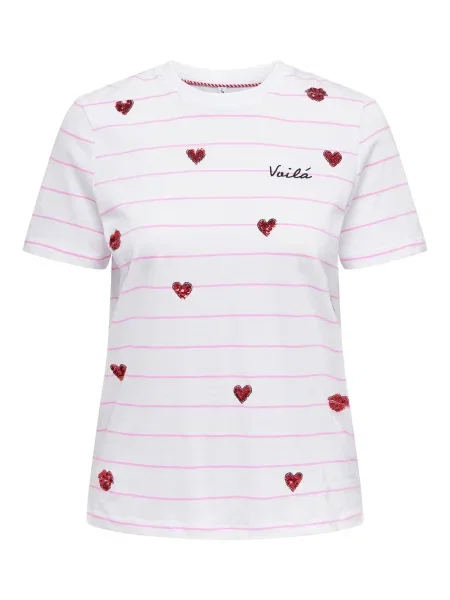 ONLY Tricou KITA roz / roșu / negru alb