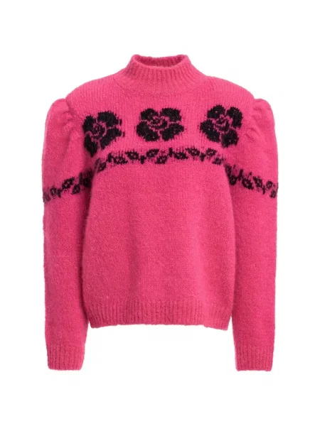 Pulover Essentiel Antwerp cu model floral din jacard roz