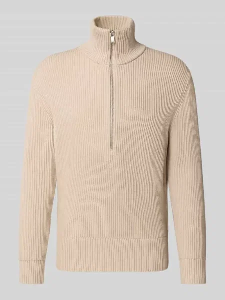 Sweter z dzianiny z zapinanym kołnierzem model ‘MANUELO’ Drykorn beżowy