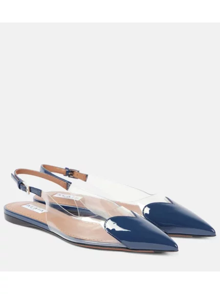 Balerini Alaïa din piele de lac slingback albastru