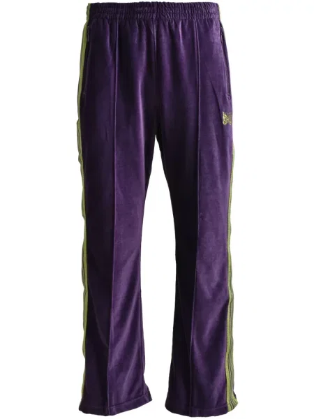 Velurové pruhované kalhoty Needles fialové