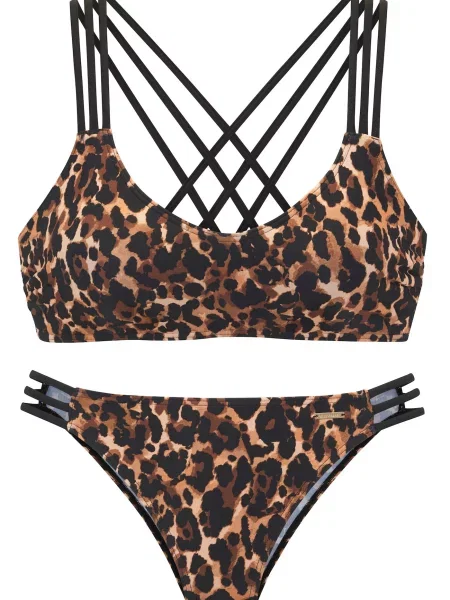 Bruno Banani Costum de baie două piese maro / brocart negru