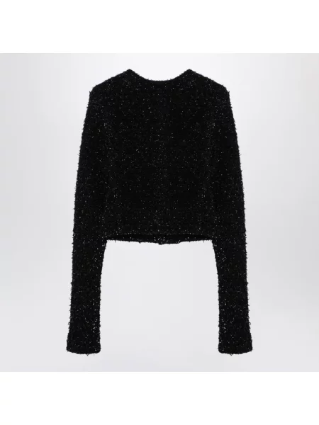 Lniany krótki sweter Balenciaga czarny