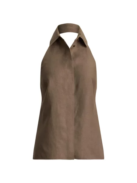 Top Ralph Lauren Collection cu gât halter cu spatele deschis maro