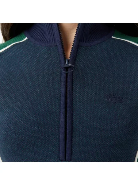 Lacoste Sukienka Z Krótkim Rękawem Half Zip Z Blokadą Koloru Classic Fit granatowa