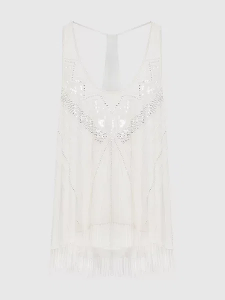 Топ з вишивкою і бахромою Twin-set білий